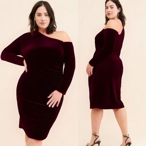 NWT Universal Standard | One Shoulder Burgundy Velvet Dress